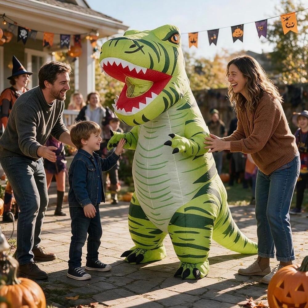 New Inflatable Full Body T-Rex Costume Adult 72 Inch Green Dinosaur Halloween